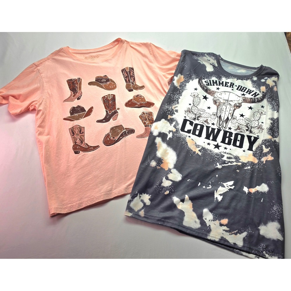 Western Graphic T-Shirt Bundle State of Mine Peach Boots Simmer Down Cowboy Gray